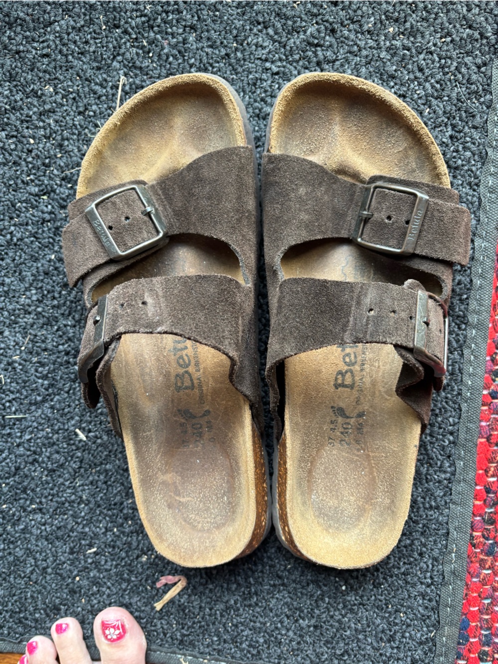 Betula By Birkenstock Arizona Suede Double Strap Sandals in Dark Brown